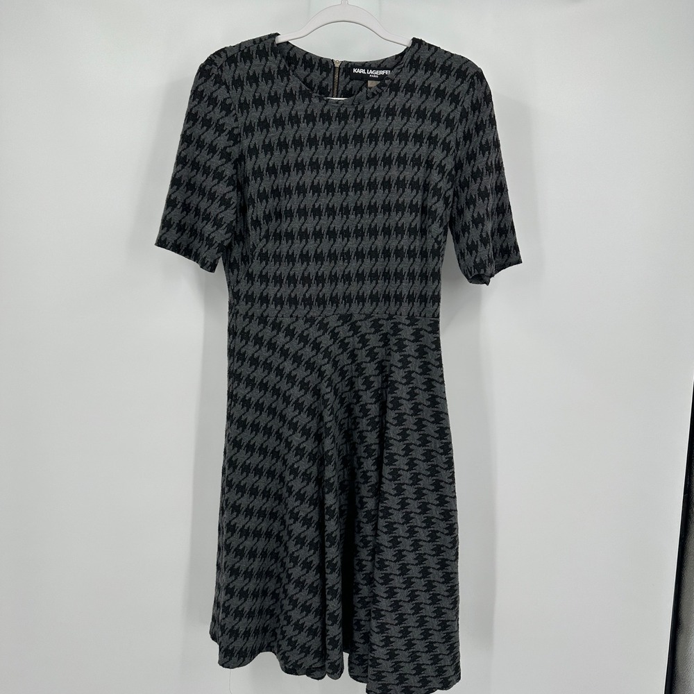 Karl Lagerfeld Women Minimalist Fit And Flare Dress Size 8 Houndstooth Mod Retro